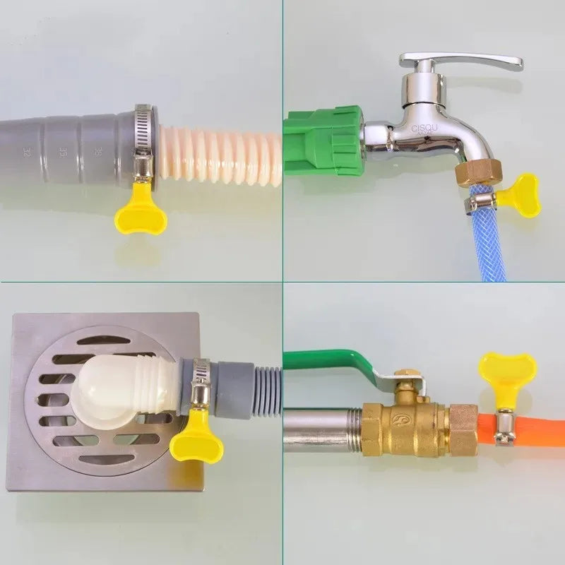 5 pcs 8-44mm Adjustable Yellow Plastic Handle Hand Twist Hose Clamps Worm Driving Stainless steel Pipe Clips For Tube