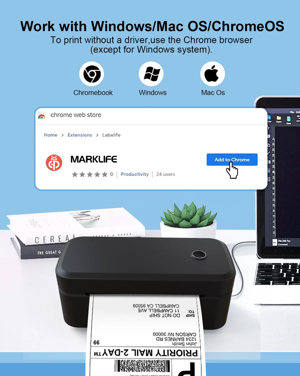 Marklife X4 Thermal Label Printer Portable Printer for 4x6 Mailing Packages Printing Bluetooth & Automatic Label Recognition