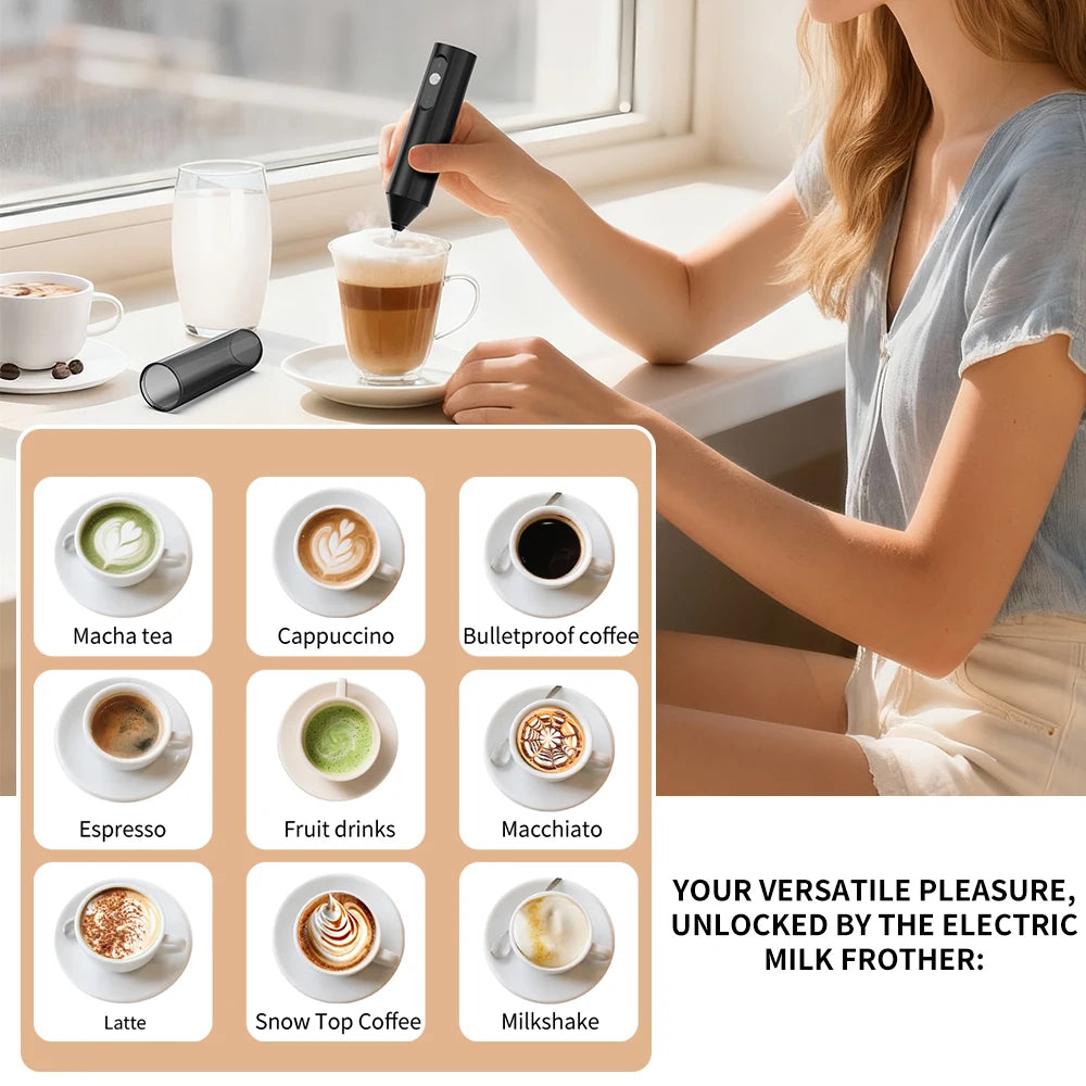 Electric Milk Frother Handheld Foam Maker for Coffee Cappuccino Latte Hot Cold Foam Stainless Steel Whisk Drink Mixer Tool