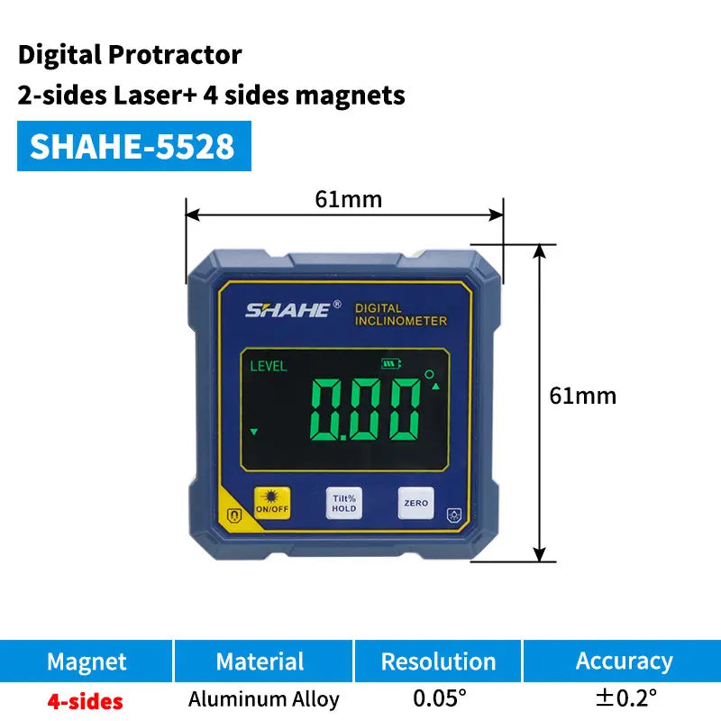 SHAHE Rechargable Digital Protractor Inclinometer Digital Angle Finder Level Box Angle Measuring Tools