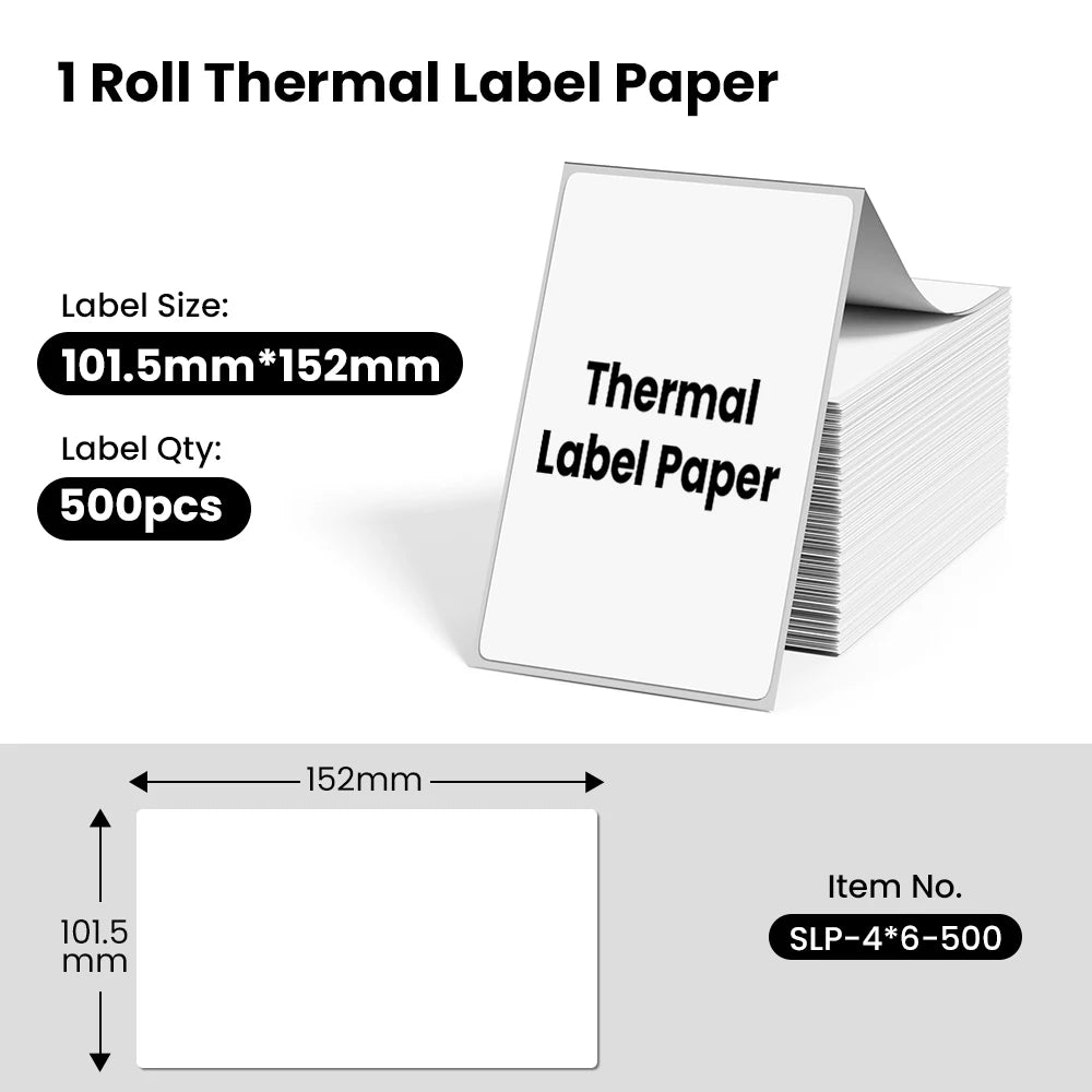 Phomemo 4X6 Adhesive Thermal Shipping Label 500 Labels per Stack - 4x6 FanFold Thermal Labels for 241bt Shipping Label Printer