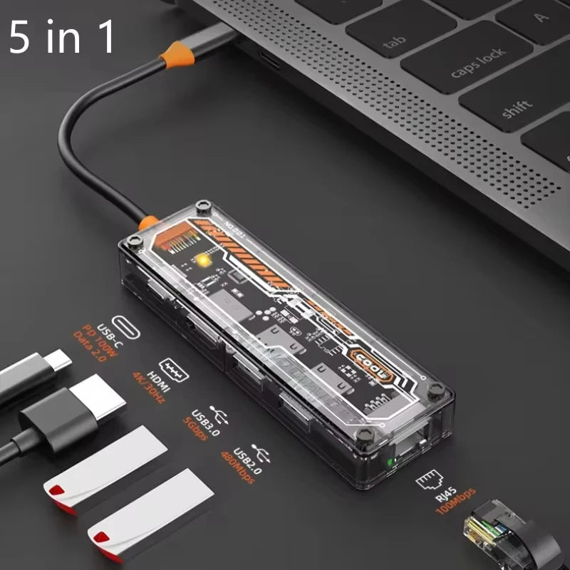 Basix USB C HUB 4K 30Hz Type C to HD-MI DP VGA Gigabit Ethernet USB 3.0 PD 100W Adapter For Macbook Air Pro M2 M1 PC Accessories