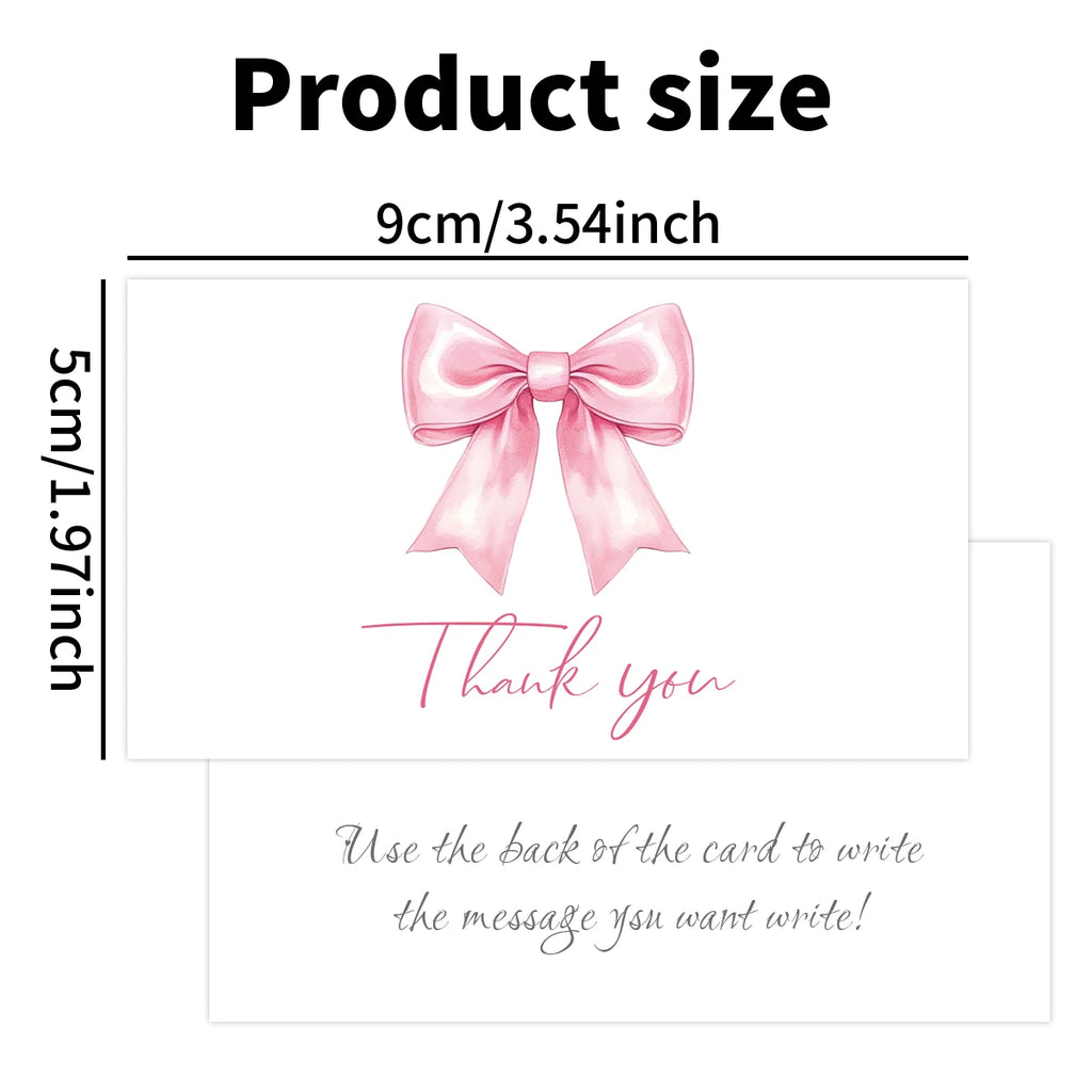 50pcs Watercolor Pink Blue Bowk Thank You Cards,Business Retail Customer Gift Wrapping Cards,Back Blank Note Greeting Small Card
