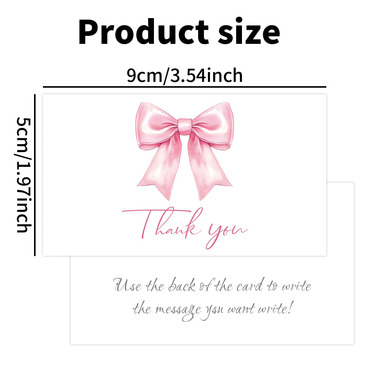 50pcs Watercolor Pink Blue Bowk Thank You Cards,Business Retail Customer Gift Wrapping Cards,Back Blank Note Greeting Small Card