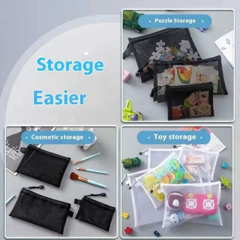 1-12pcs Mesh Zipper Pouch Student Waterproof Zip File Bag Makeup Bag School Office Supplies Miscellaneous Storage Organizer