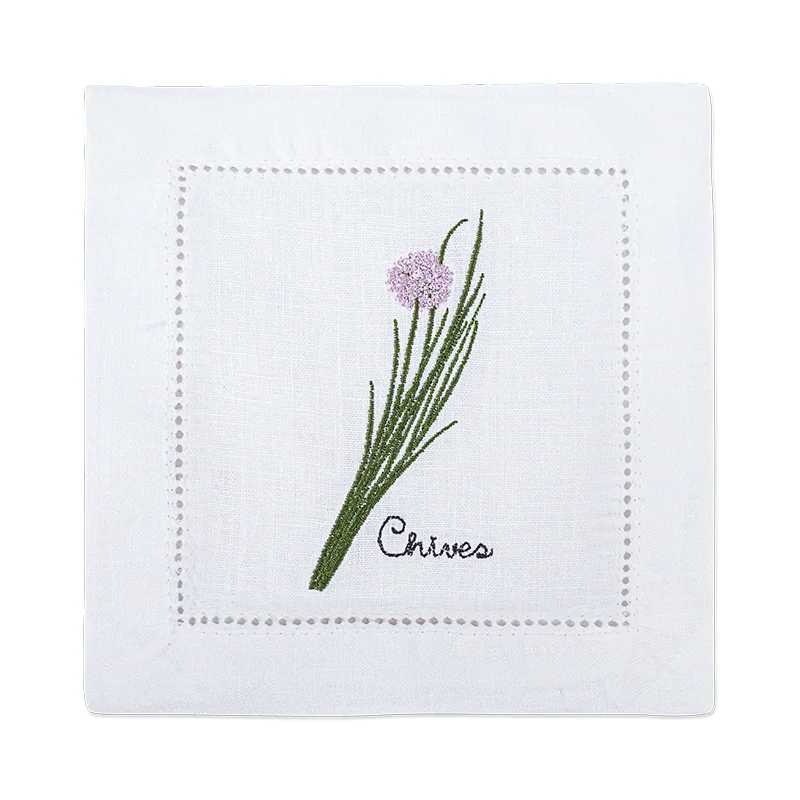 New Embroidered Herb Cocktail Napkin, Pure Linen, Lavender, Rosemary, Mint，Sage，Natural, Elegant, Tea Napkin, 15x15cm,