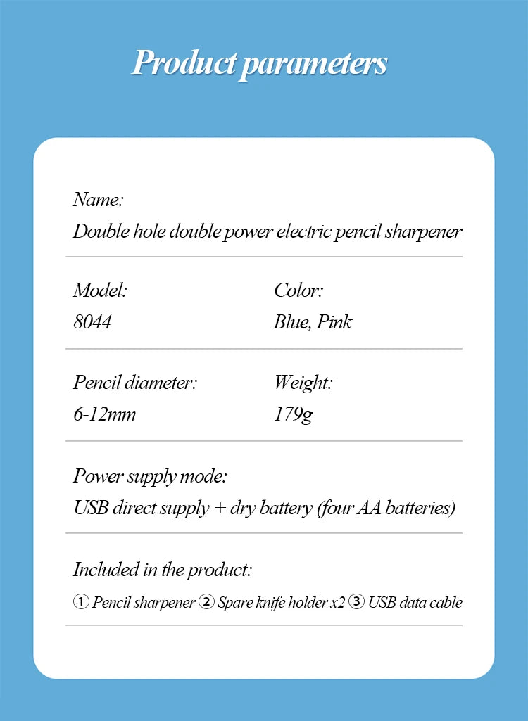 Tenwin Automatic Electric Pencil Sharpener  mini Usb Dual power Sharpener supply School Students Stationery for 6-12mm pencil