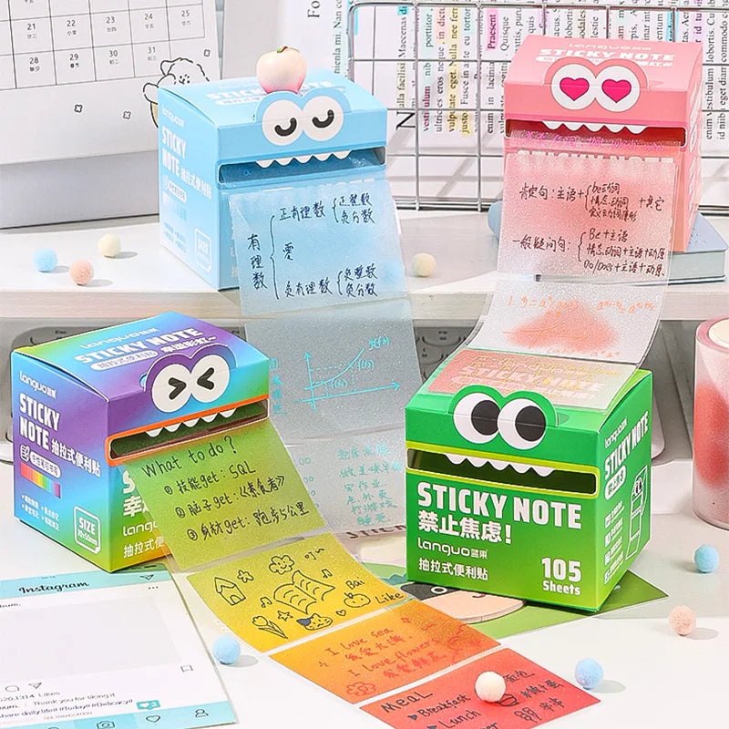 Mr. Paper 105/108Sheets/roll Pull-out Sticky Notes Student Stationery Sticky Notes Transparent Color Sticky Notes DIY Handbook