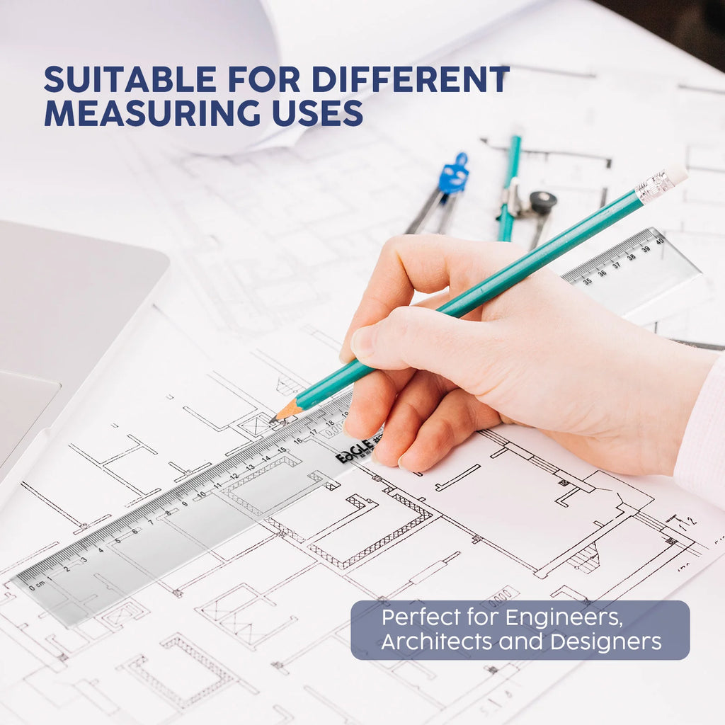 3Pcs Transparent Ruler Set 20/30/40cm, Thin & Strong Shatterproof, for Engineering Drawing, Office, School, Measurement Tools