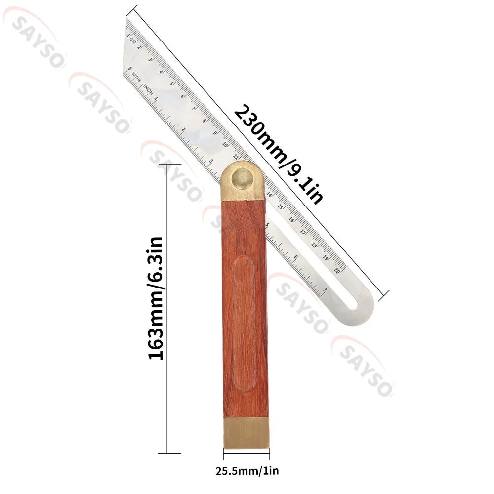 9Inch Adjustable Angle Rulers Gauges Tri Square Sliding T-Bevel with Wooden Handle Ruler Gauge Protractors Carpentry Tools