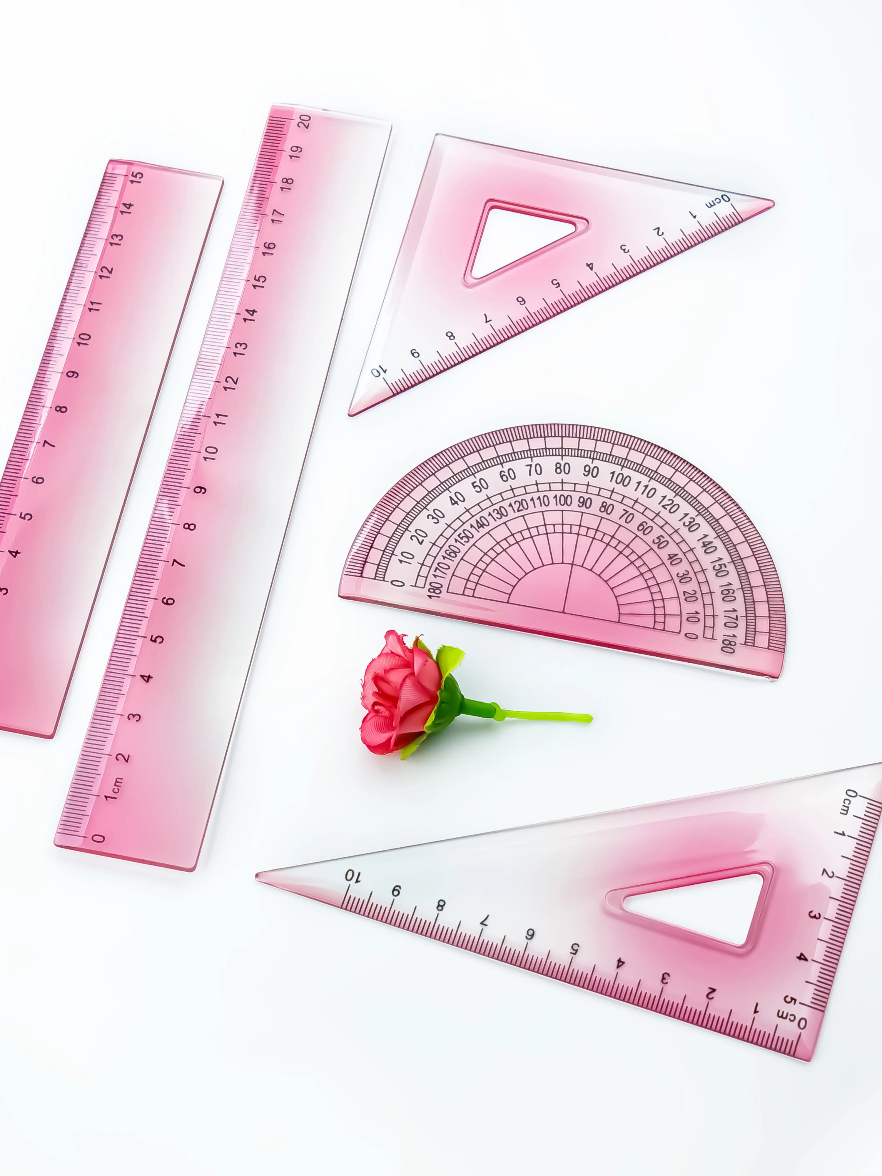 15/20cm Multi-Color Gradient Ruler Set - Durable, Precise Measuring Tools with Protractor, Triangle Set, and Semi-Circle