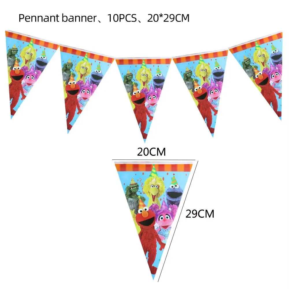 Cartoon SEsame-Streets Birthday Party Set Supplies Kids Disposable Tableware Balloon Cake Topper Banner Plates Decoration