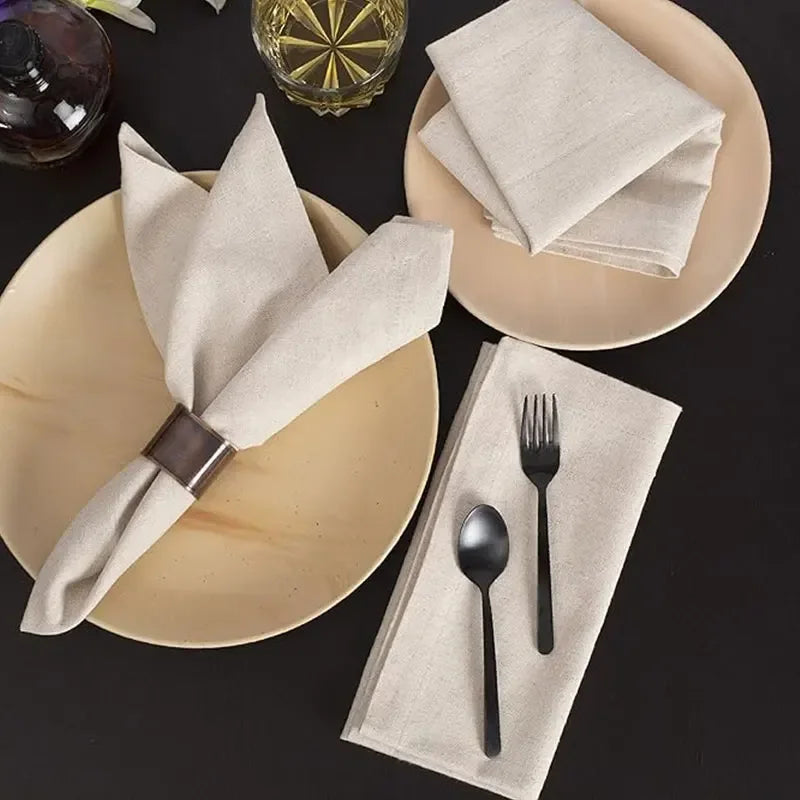 Set Of 6/10/12 30x30cm Linen Napkins, Durable Polyester Thickened  Reusable Wedding Chrismas Dining Table Decorations