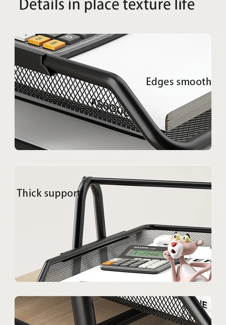 Sliding Paper Tray Organizer Metal Mesh Desktop File Storage Rack Document Letter Holder for Office Home School Classroom