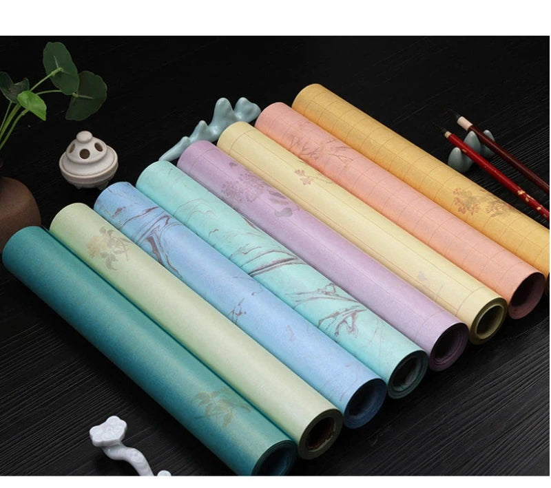 Sumi Art Wax Dye Pearlescent Ink Colorful Half Ripe Rice Paper Xuan Paper Scroll Multicolor Brush Calligraphy Creation Work Roll