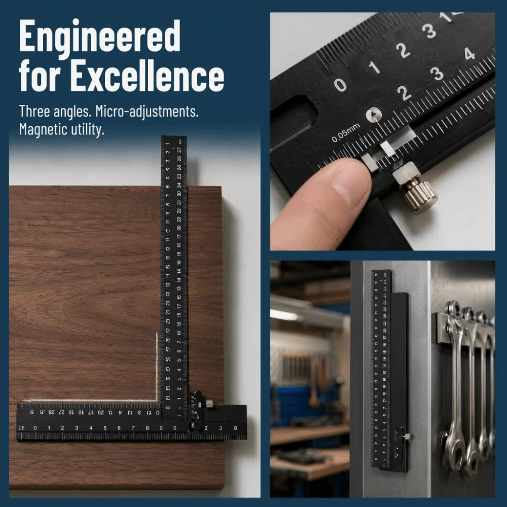Multi-Angle Sliding T Square Ruler Anodized Finish Aluminum Alloy Construction Sliding Depth Gauge Woodworking Scribe Ruler