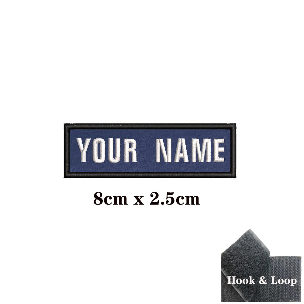 1PC Custom Name Patch Stripes Badge 10X2.5CM,8X5CM,10X4CM, 8X2.5CM,12X2.5CM,15X5CM,20X7CM,25X8CM Iron On Or Hook Loop DARK BLUE