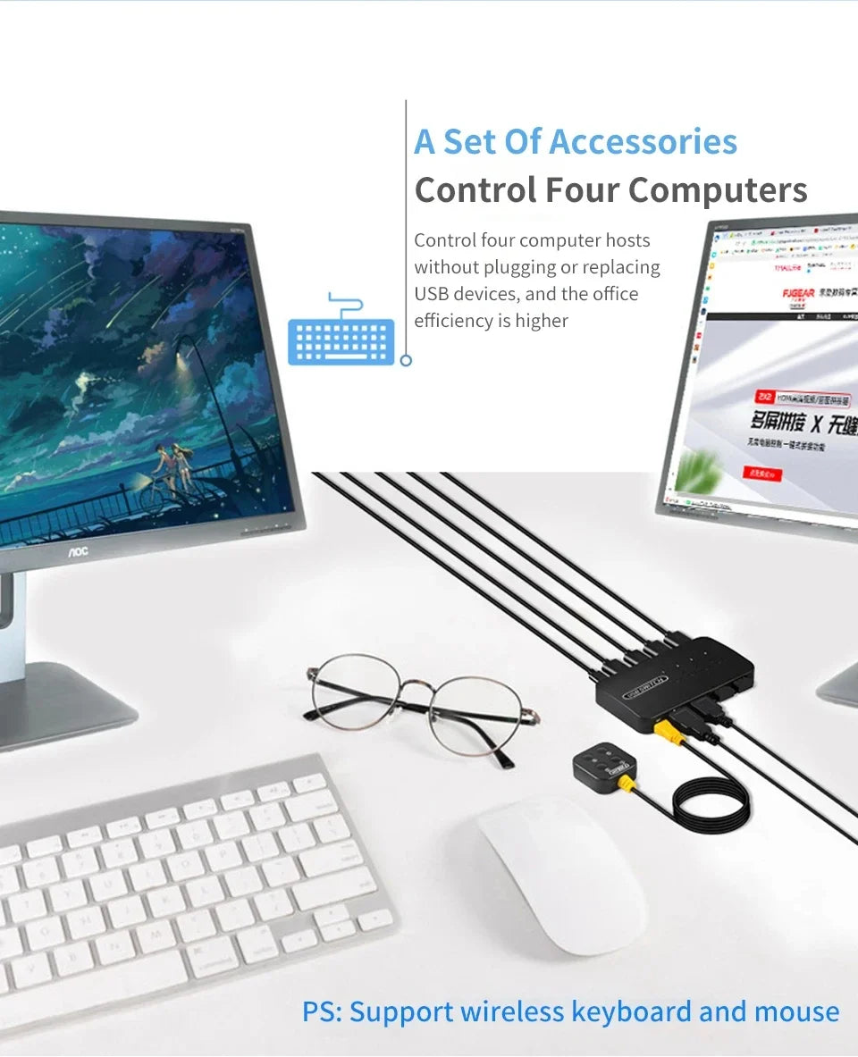 USB KVM Switch Adapter 2 Input 4 Output USB Switch KVM Switcher Printer Sharer For Computer Keyboard Mouse Sharer Controller