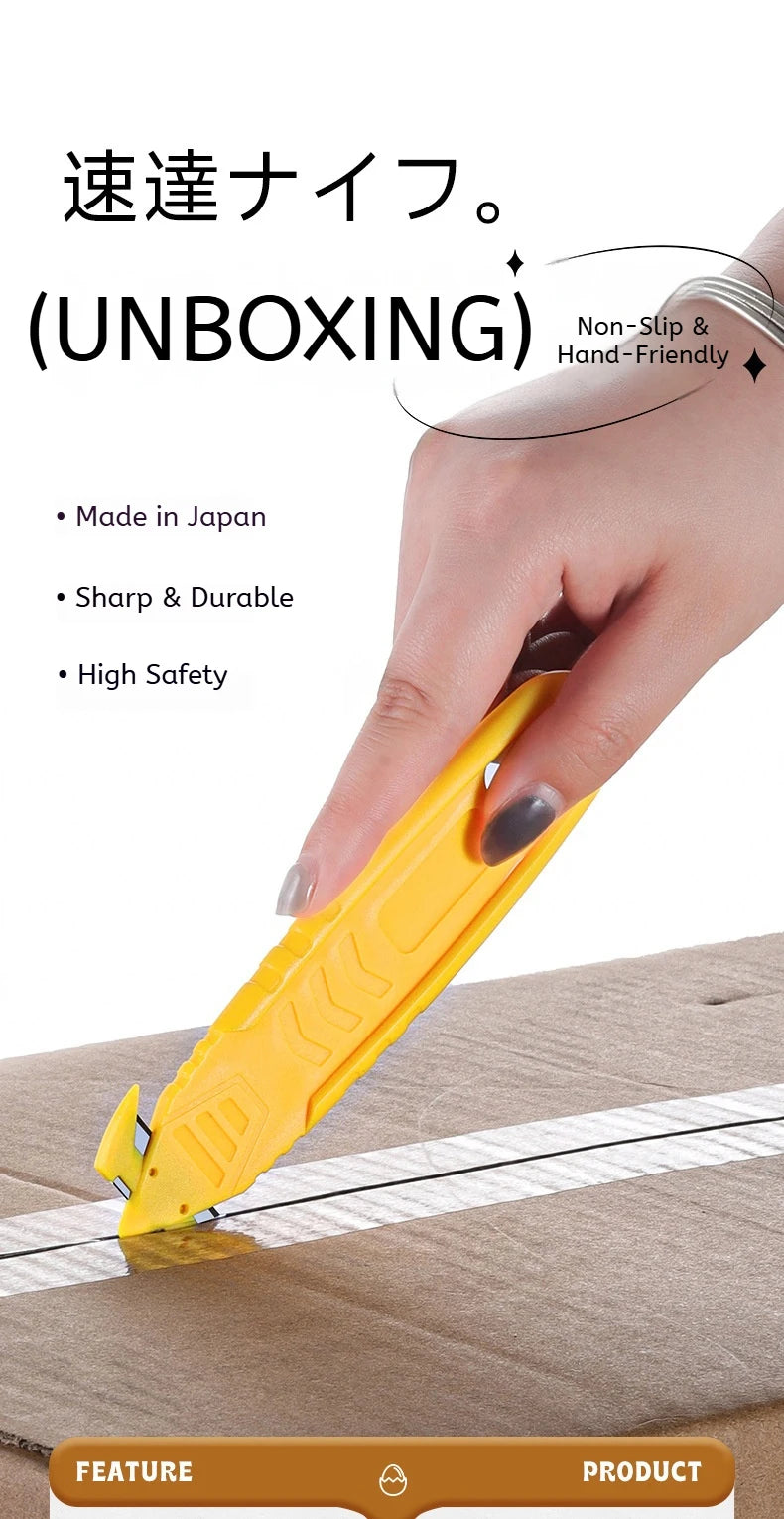 Yellow Safe Portable Box Opener Utility Knife with Plastic Handle And Sharp Blades Office Supply Tool