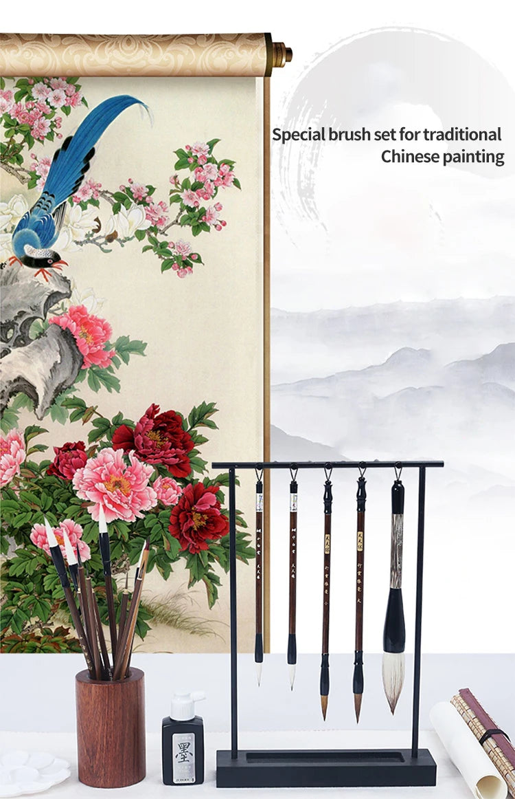 6/9/ 12/ 16 Chinese Painting Brush Beginner Calligraphy Drawing Bamboo Pen Curtain Felt Rice Paper Set Landscape Drawing Writing