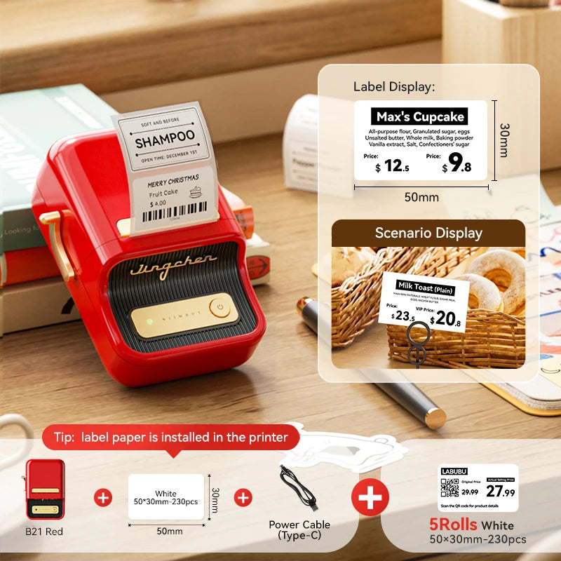 NiiMbot B21 Mini Thermal Printer Wireless Barcode Label Maker Bluetooth Portable Adhesive Label Printers for Office Commercial