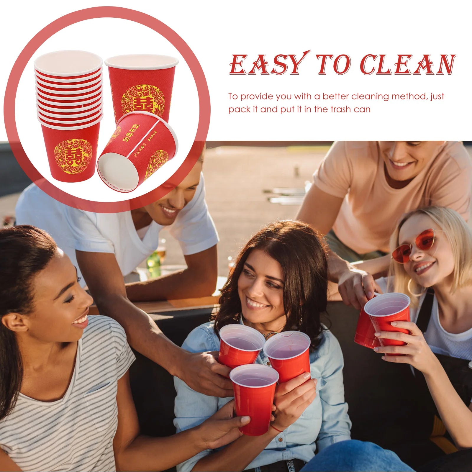 100Pcs Red Double Happiness Paper Cup Chinese-style disposable Festival Tea cup Wedding Banquet Serving drinking cups