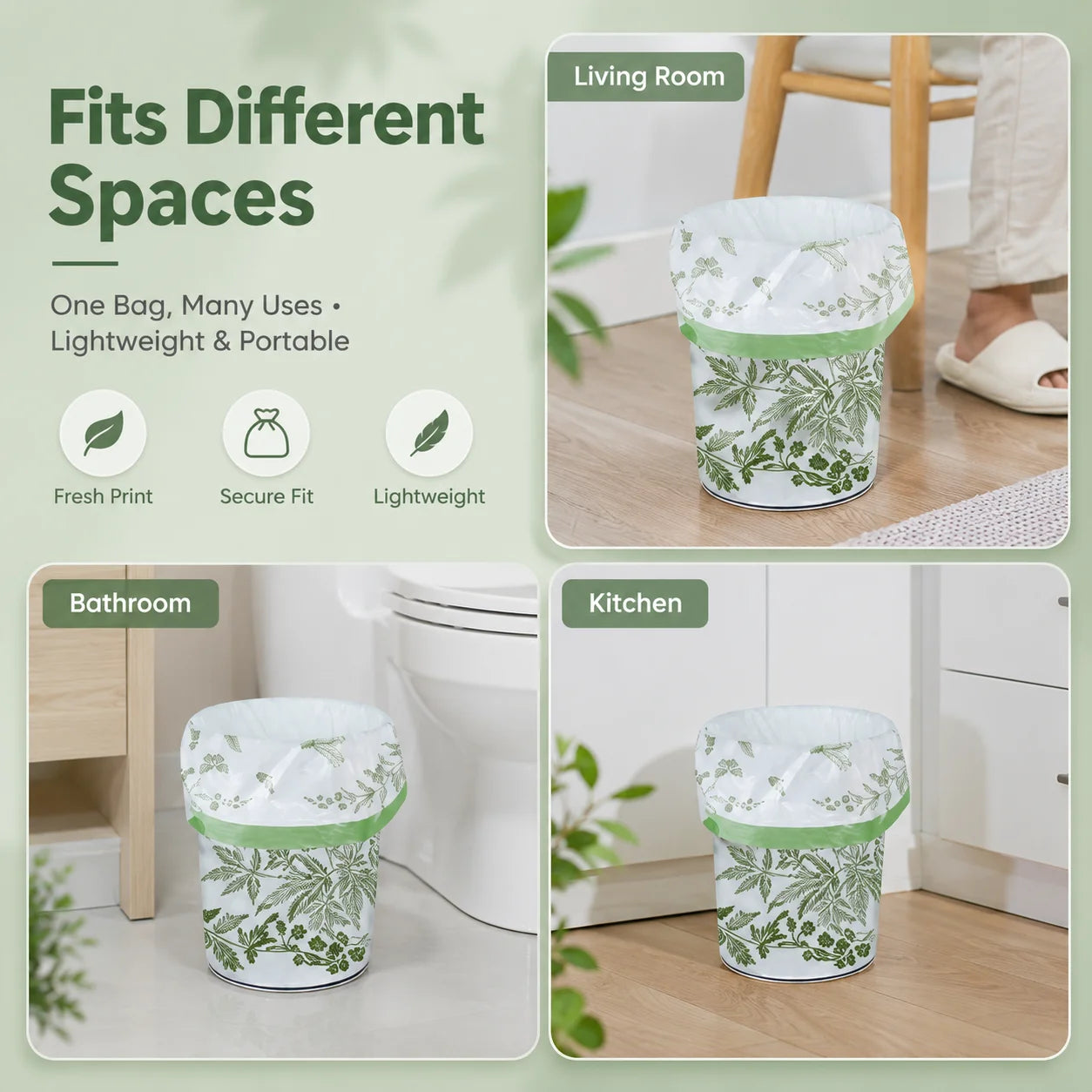 50-Count Scented Drawstring Trash Bags, 45 × 45 cm Cute Printed Small Bin Liners for Bathroom, Kitchen & Living Room