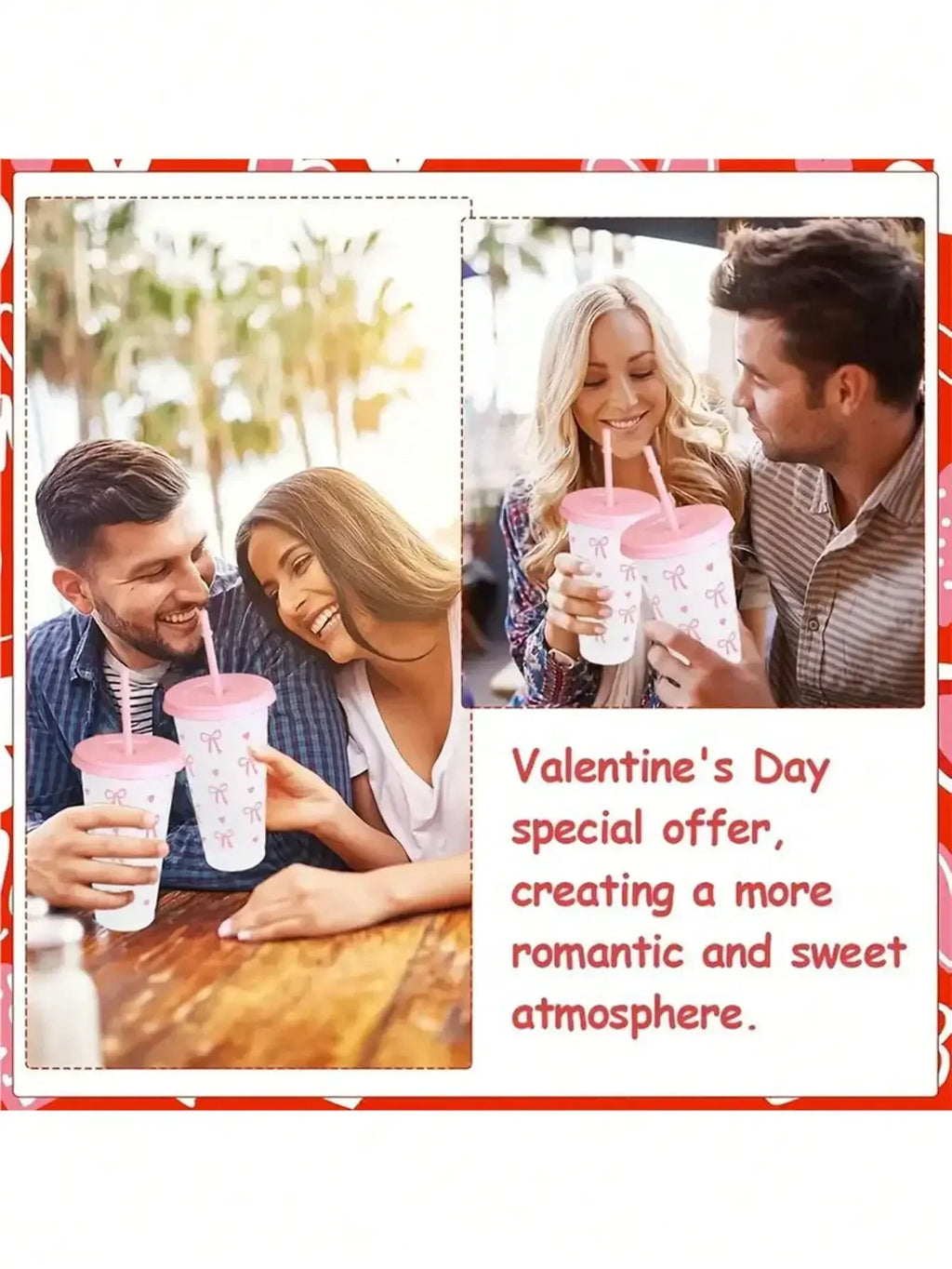 Reusable Plastic Cups With Pink Ribbons, 24 Ounces With Straws And Lids. For Parties, Drinking, Coffee, Weddings, Birthdays