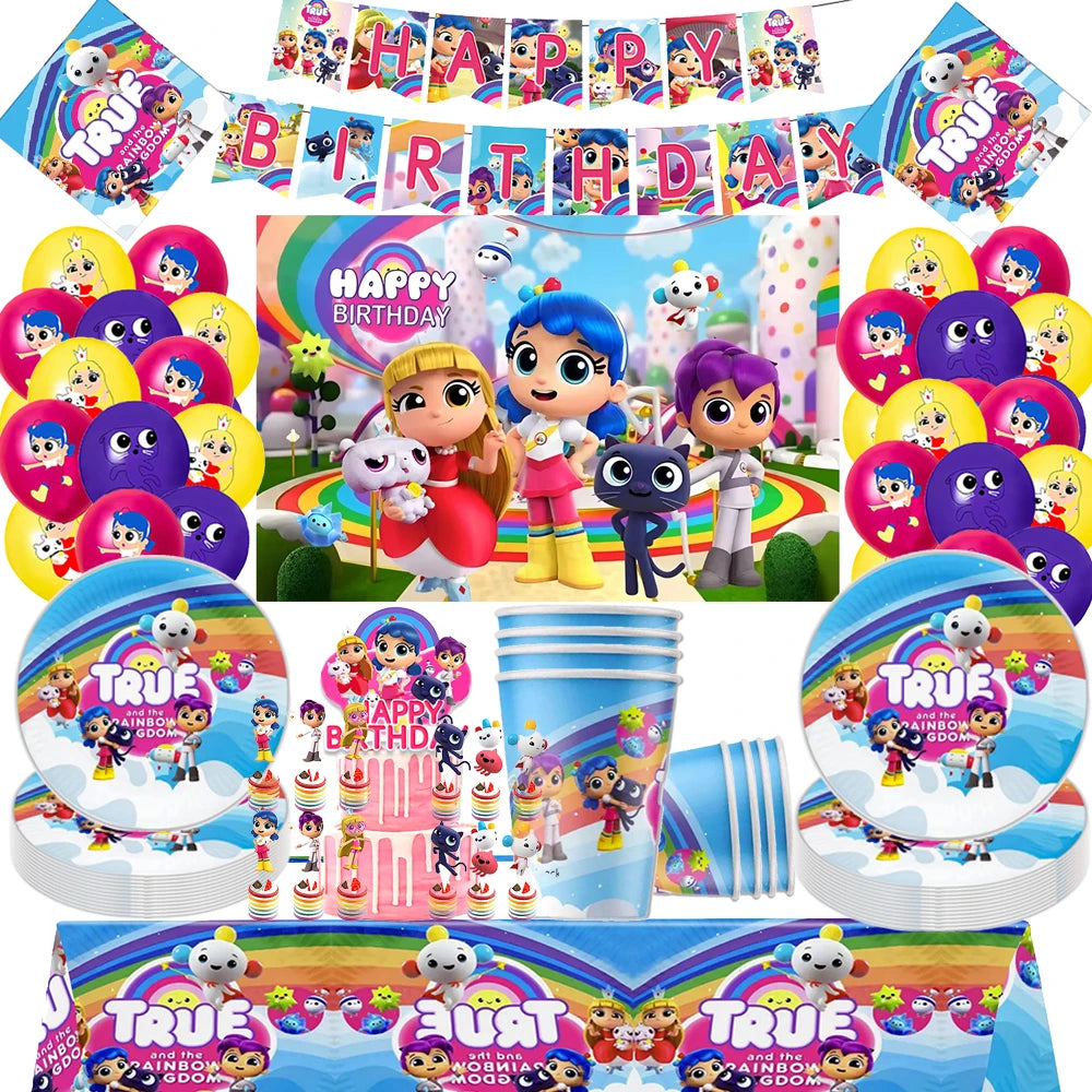True Rainbow Kingdoms Birthday Party Decoration Disposable Tableware Balloons Paper Plate Napkins kids Baby Shower Supplies
