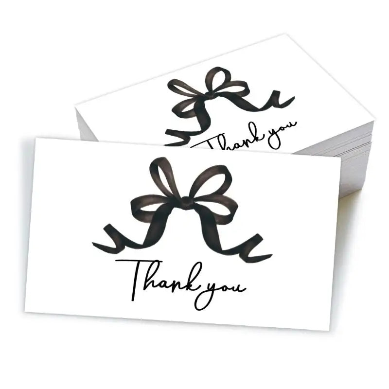 50pcs Business Thank You Cards Cherry & Pink Bow Design Celebration Invitations Gift Wrapping Cards For Party