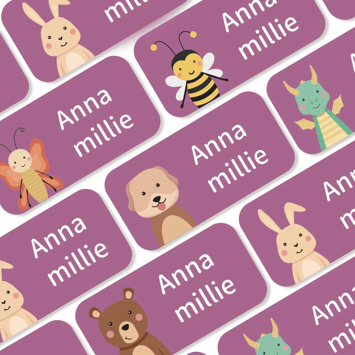 Custom Name Labels Stickers, Waterproof Personalized Clothing & Item Tags, Cute Animal Labels for Bottles Lunch Box, 72pcs