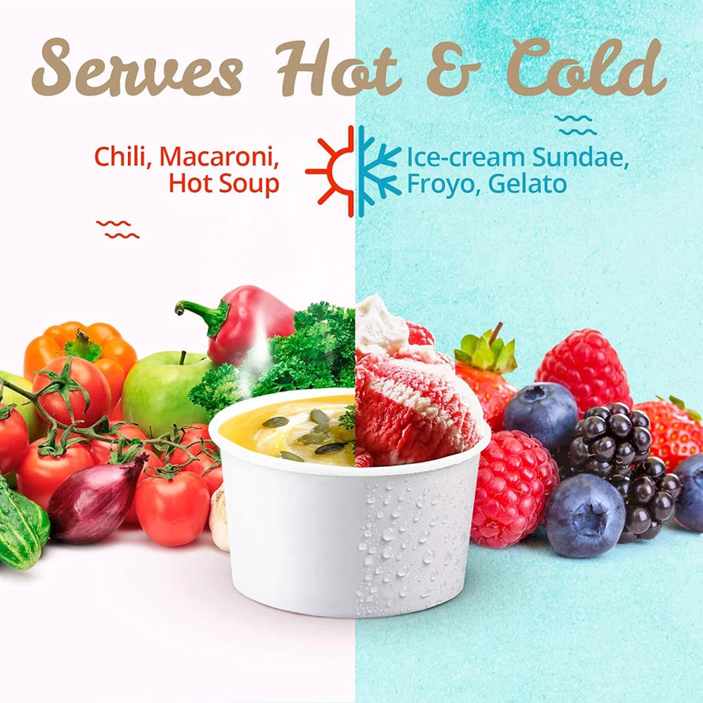 250ml Paper Ice Cream Cups Disposable Dessert Bowls for Hot or Cold Food Party Supplies Treat Cups for Sundae, Frozen Yogurt
