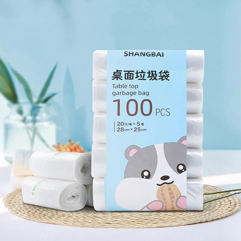 100Pcs/5Roll  Mini Garbage Bag Household Thickened Small Desktop Garbage Can Garbage Bags Disposable Trash Bags Kitchen Tools