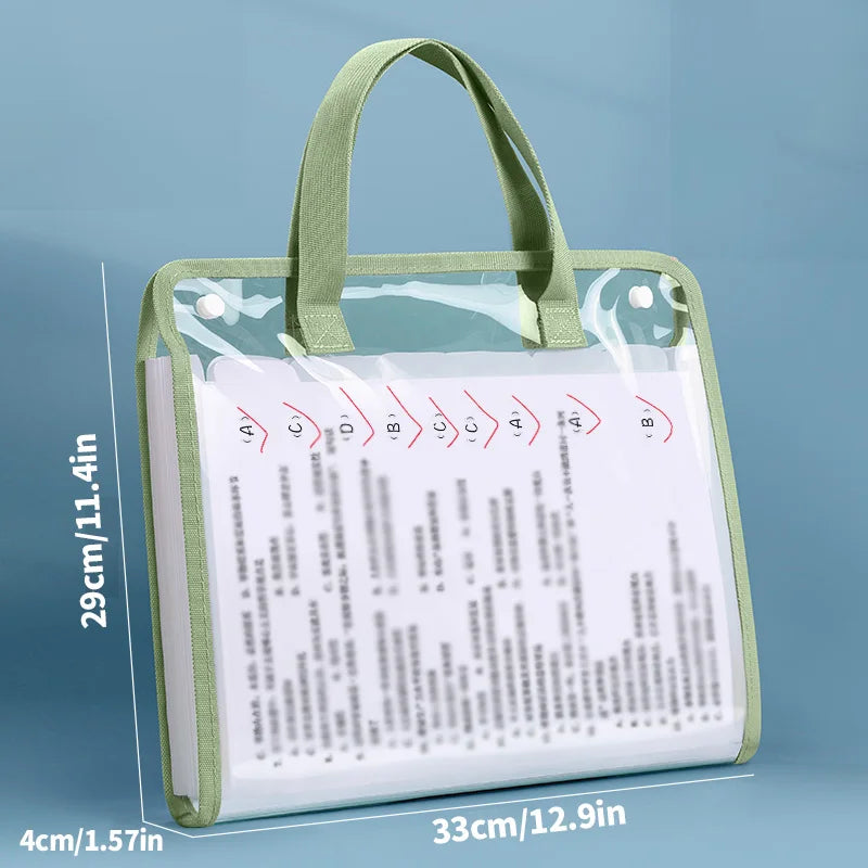 HUAJIE A4 Transparent Accordion File Bag, Waterproof Snap Folder for Students, Large Capacity Handheld Document Organizer