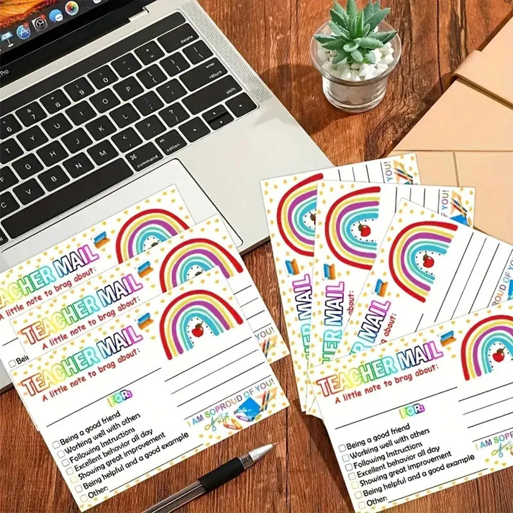 50/100/200Pcs Rainbow Teacher Mail Incentive Cards for Elementary Students Classroom Supplies