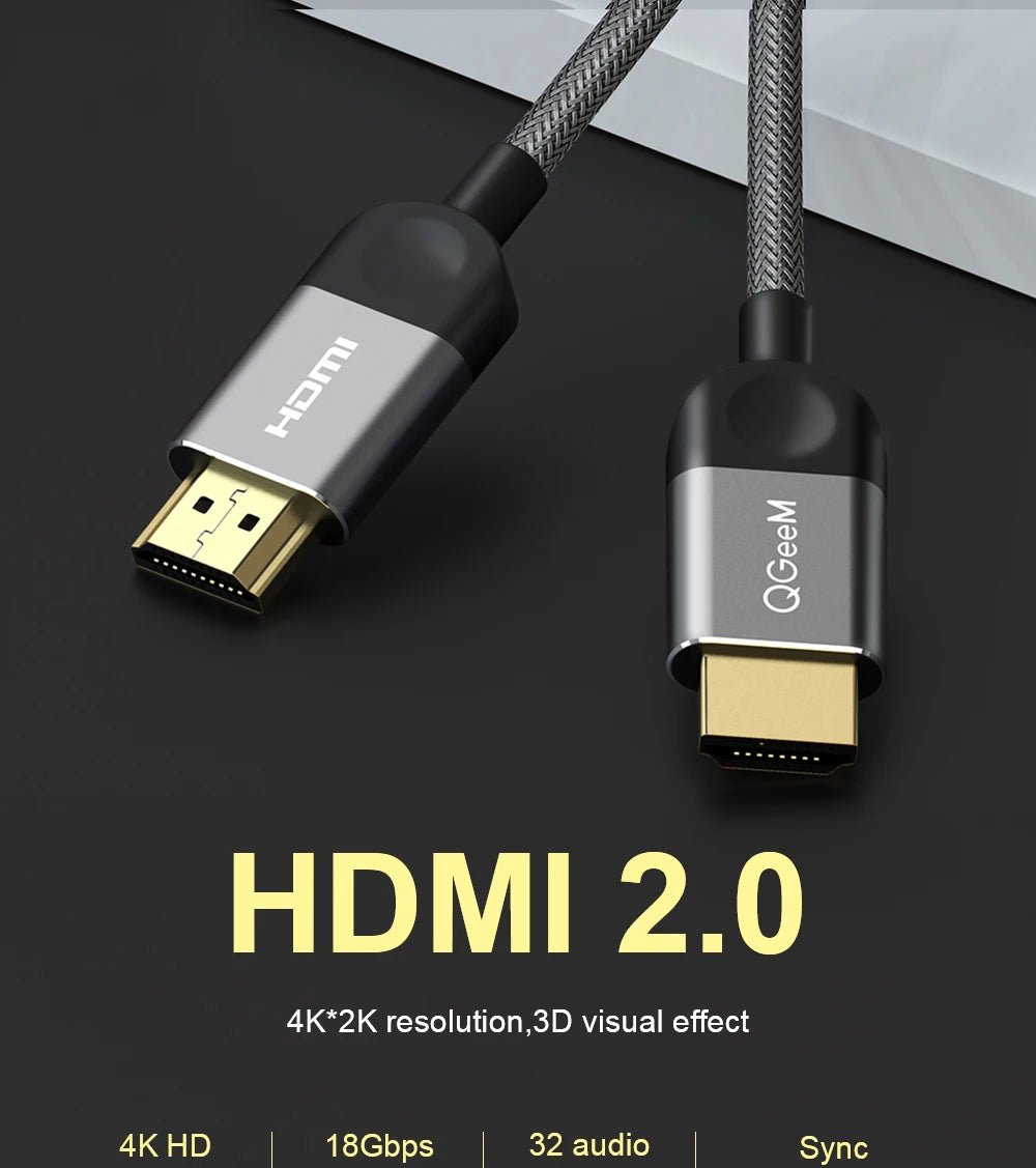 QGEEM HDMI-Compatible Cable HDMI to HDMI 2.0 Cable 4K for Xiaomi Projector Nintend Switch PS4 Television TVBox xbox Cable HDMI