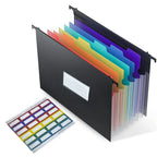 1-Pack of Plastic Telescopic Hanging Folders with 7 Compartments and Multi-Colored Labels, Suitable for Filing Cabinets.