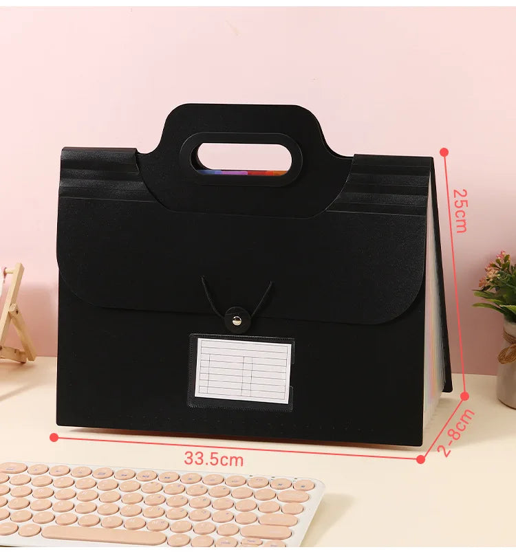1 Piece Expandable Folder With Handle, A4 Size Black And White Portable Accordion Folder, 13 Flap Pocket Pants