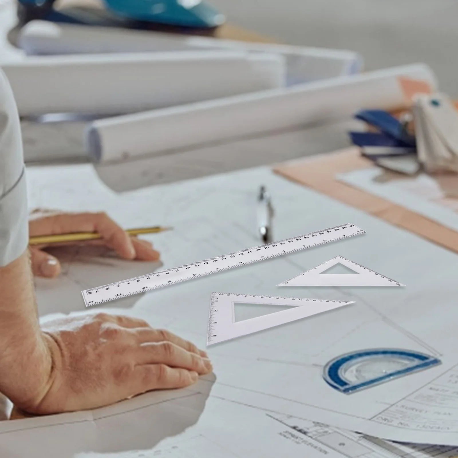 Eagle 4PCS Ruler Set Drawing Ruler Measurement Geometry Triangle Ruler Straightedge Protractor School&Office Stationery