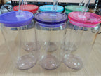 16oz Colorful Lid Transpare Plastic Cup with Lids And Straws Replacement Lids for Can Shaped  Iced Coffee Cups Cute Tumbler Cup