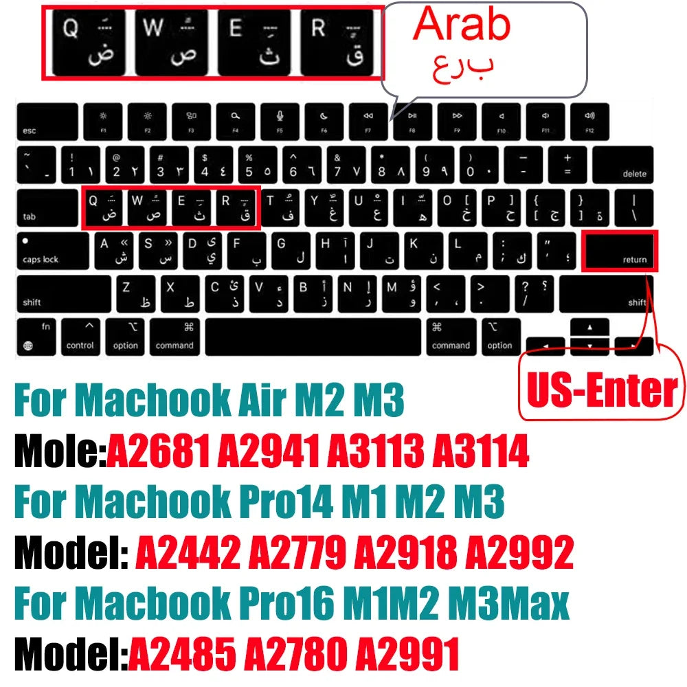Keyboard Cover for 2022-2024 M4 M3/M2/M1Chip Pro 14"/16" A3401/A2992/A2779/A2991/A3403 MacBook Air 15.3"/13.6" A3113/A3114/A2941