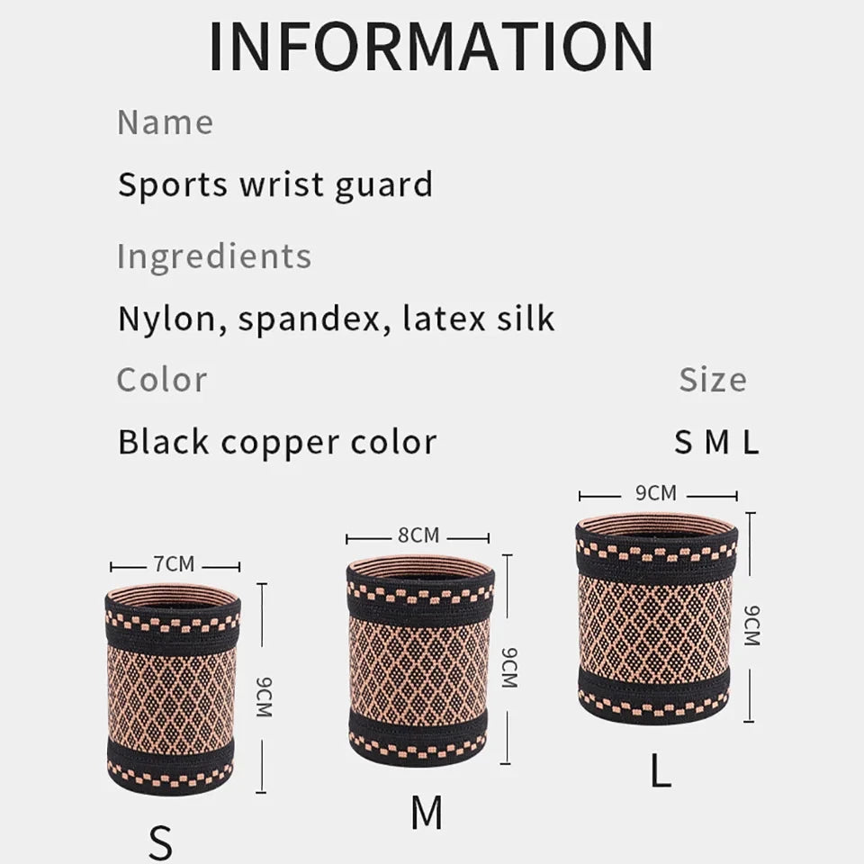 1Pair Copper Fiber Sports Wrist Support Sweat-Absorbent Breathable Knitted Nylon Wrist Brace Outdoor Sports Badminton Men Women