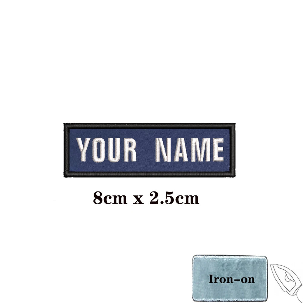 1PC Custom Name Patch Stripes Badge 10X2.5CM,8X5CM,10X4CM, 8X2.5CM,12X2.5CM,15X5CM,20X7CM,25X8CM Iron On Or Hook Loop DARK BLUE
