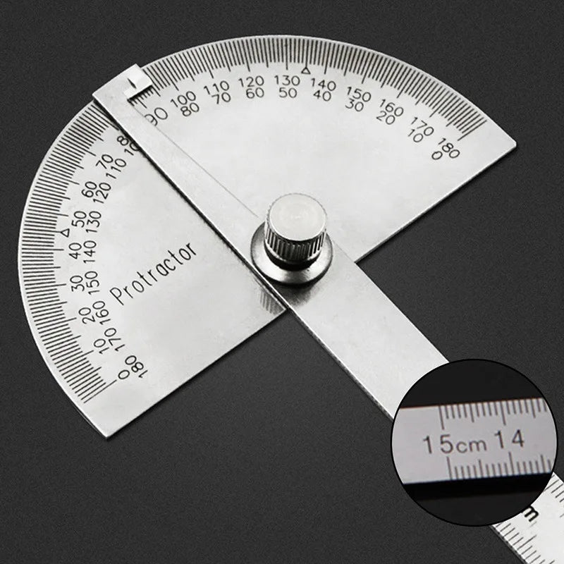 High Precision Stainless Steel Protractor Angle Gauge 180 Degrees 0-10CM Adjustable Semicircle Protractor Angle Measuring Tool