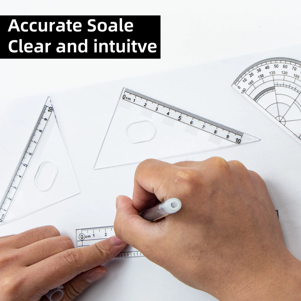 Frosted Ruler Set with Clear Scale - Drawing and Drafting Rulers with Triangle and Protractor for Accurate Measurement