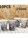 Blue and white porcelain style paper cups with different patterns, thickened office and household commercial beverage cups