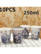 Blue and white porcelain style paper cups with different patterns, thickened office and household commercial beverage cups