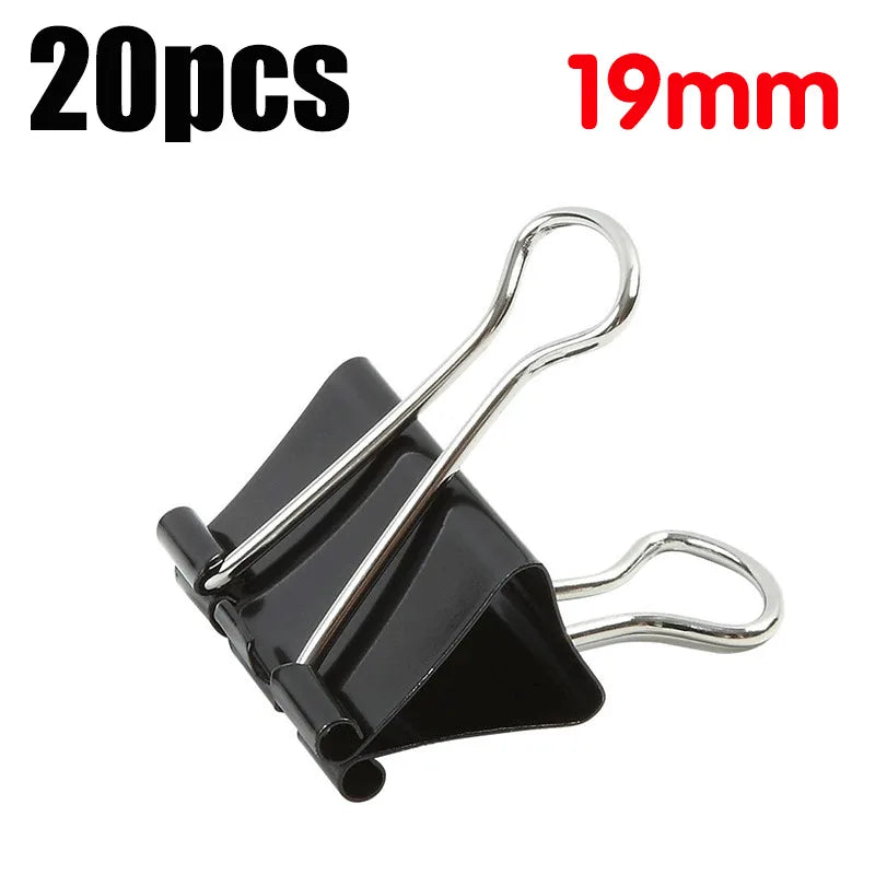 10-20pcs Paper Clip 19/25mm Foldback Metal Binder Clips Black Grip Clamps Office School Stationery Paper Document Clips