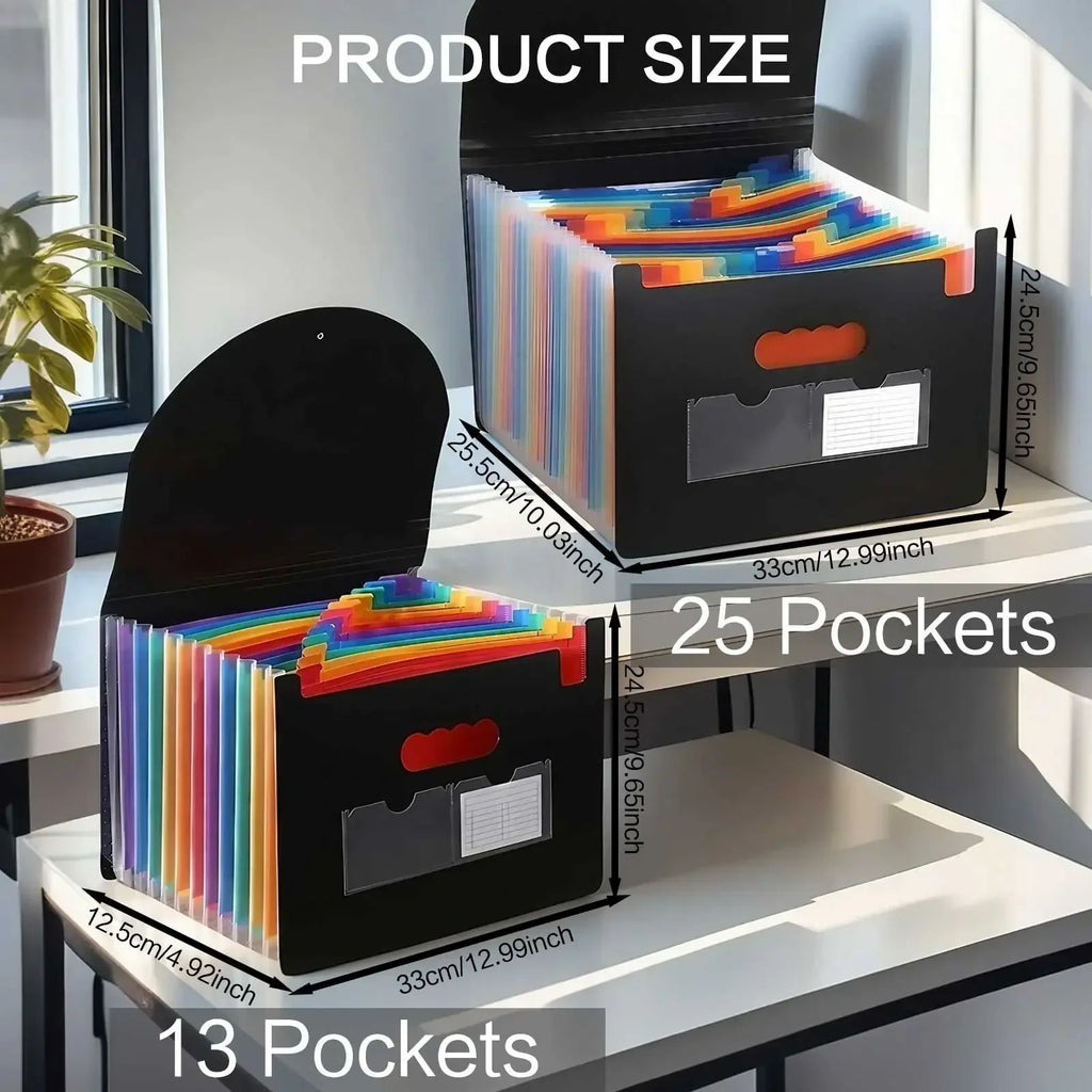 Durable Waterproof 13/25 Grid Accordion File Organizer Three-Side Sealed Flap Office Document Storage Bag