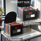 Durable Waterproof 13/25 Grid Accordion File Organizer Three-Side Sealed Flap Office Document Storage Bag